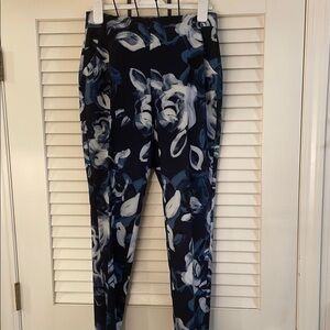 Joseph Ribkoff Blue and White Skinny Floral Pocket Pants